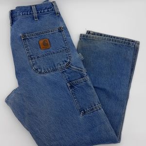 VTG. Carhartt - B73 DST 36x32 Double Knee Washed Denim Relaxed Fit Logger Jean